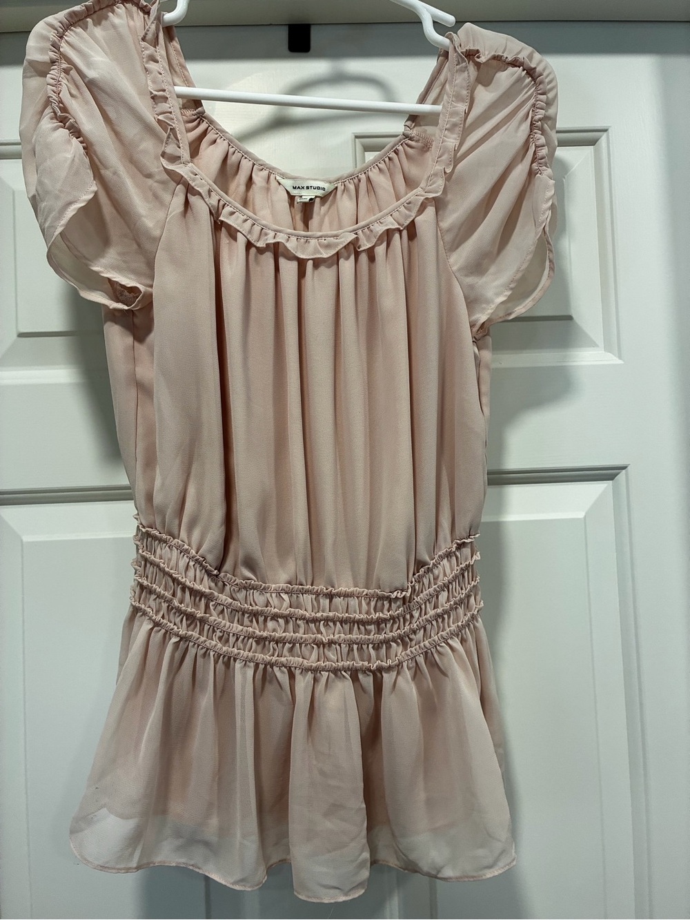 Max Studio Soft Blush Peplum Short Sleeve Top